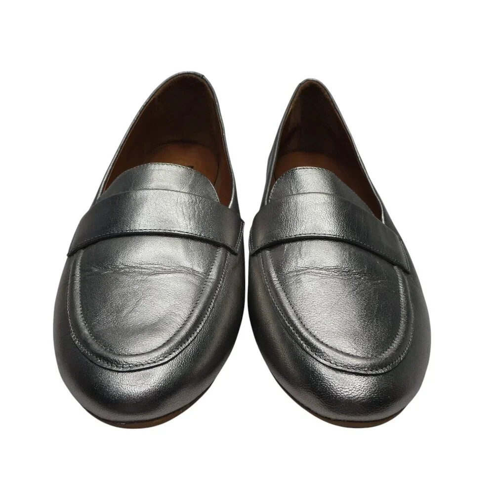 Miz Mooz Ken Pewter‎ Metallic Silver Leather Flats Loafers Womens 41 US 9.5-10